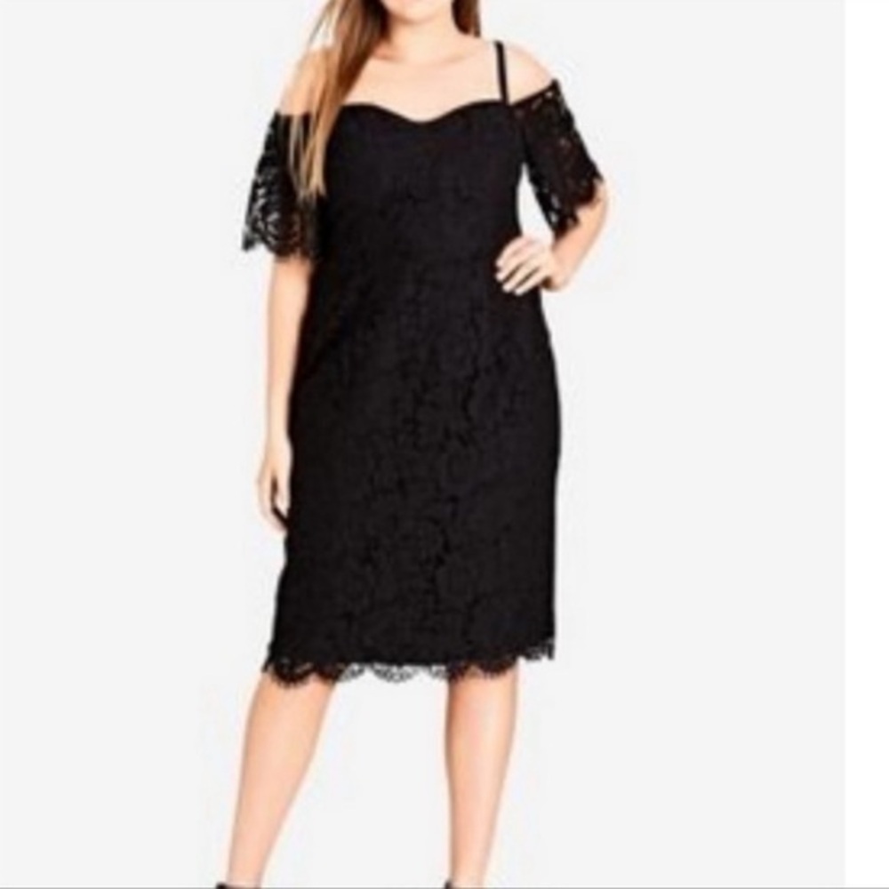 City Chic Black Crochet Cocktail Dress Sz 16